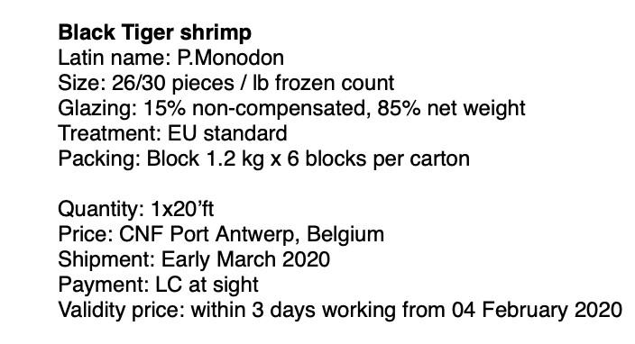  Offer of Black Tiger shrimp