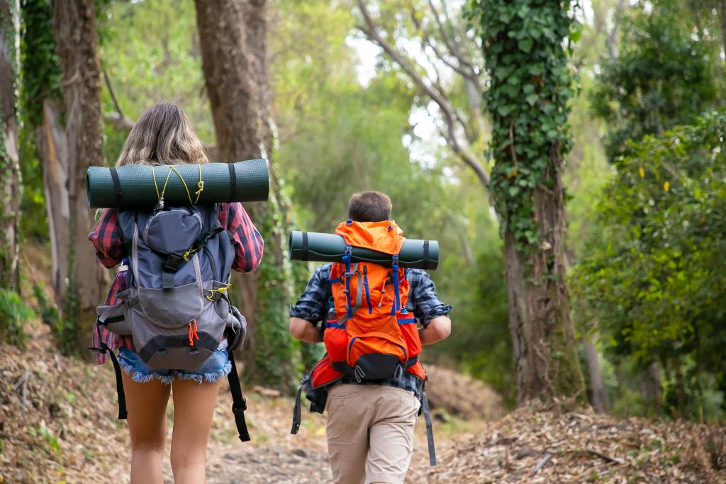 European tourists hiking in nature