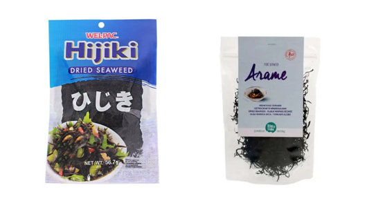 Samples of hijiki and arame seaweed