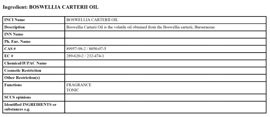 CosIng entry for frankincense oil