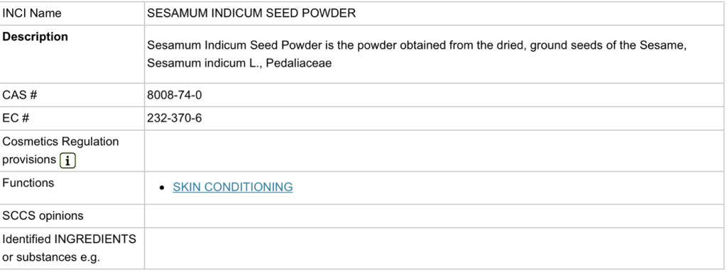 CosIng entry for sesame seed powder