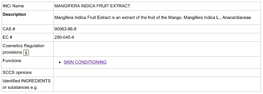 CosIng entry for mango fruit extract