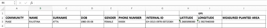 Example of an Excel file for membership registration