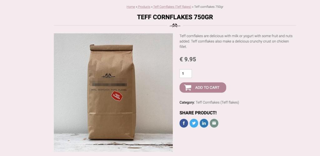 Teff flakes in a 750-gr pouch available in a Dutch webshop