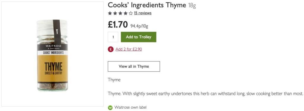 Figure 4: Dried thyme of Waitrose’s private-label brand Cook’s Ingredients