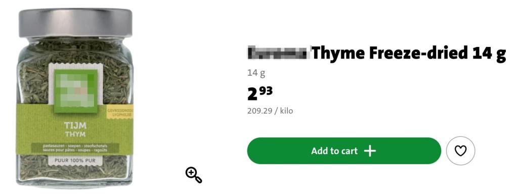 Figure 6: Freeze-dried thyme from a Dutch independent brand