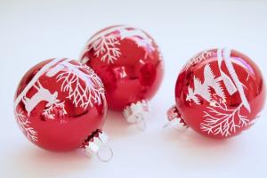 Baubles with a wintry forest theme
