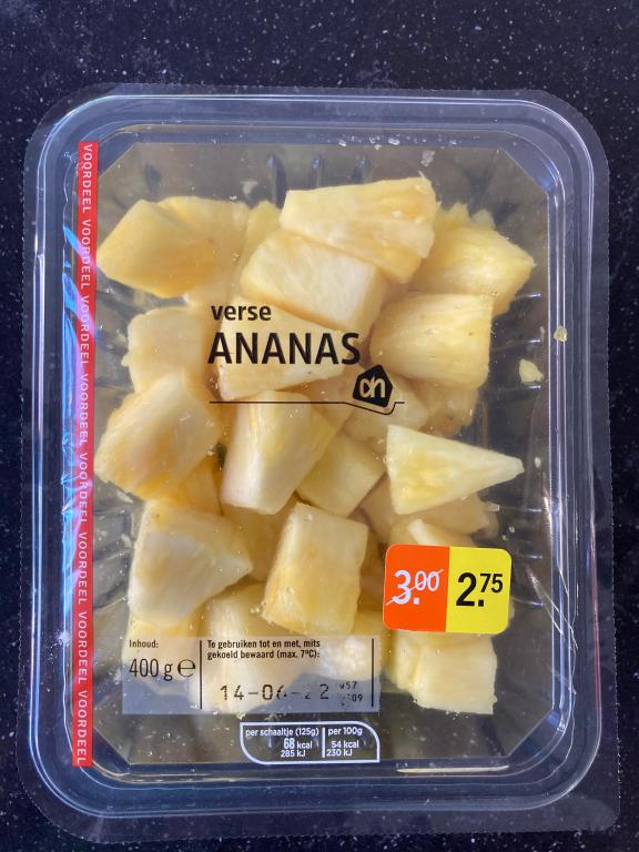 Promotion of freshly cut pineapple by Albert Heijn supermarket in the Netherlands