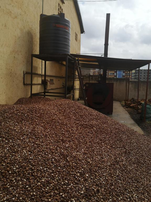Use of shells for heating the boiler in the macadamia processing industry in Kenya