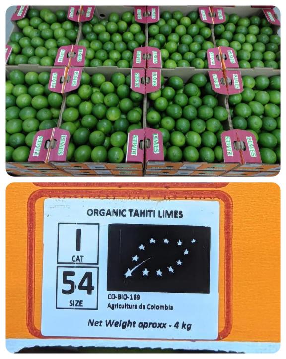 Example of a label included in a box of organic limes exported to Europe