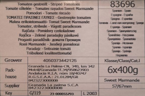 Example of export labelling
