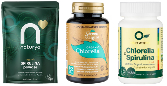 Examples of spirulina and chlorella products
