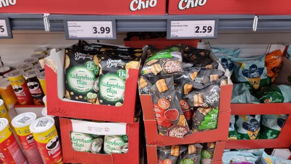 Chickpea crisps for sale in a German supermarket