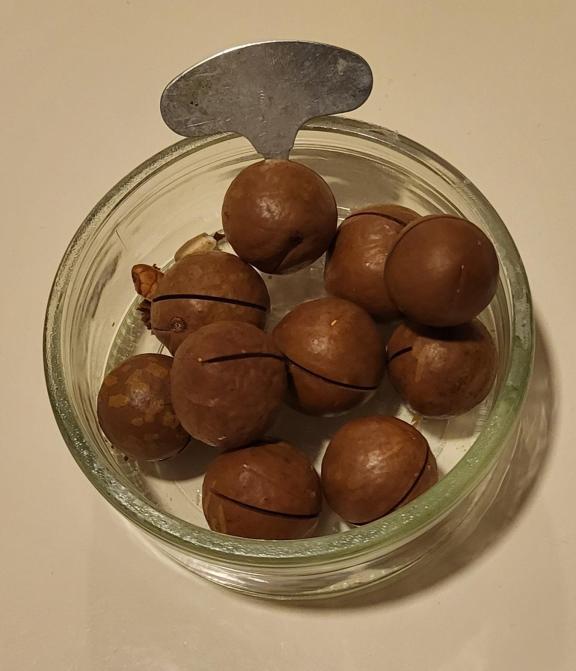 Pre-cracked and flavoured macadamia nuts