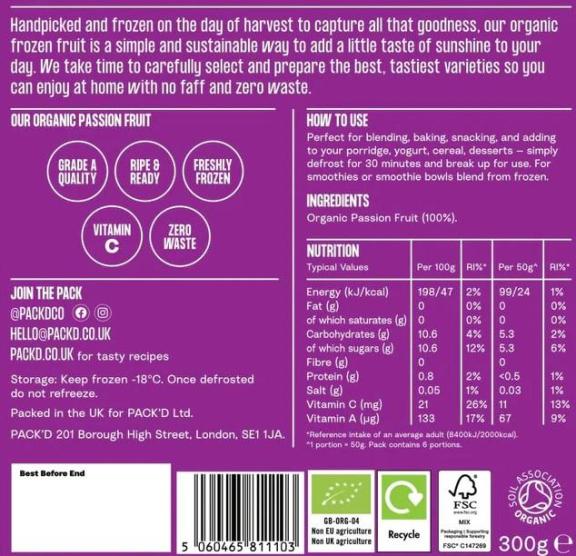 Example of retail package labelling