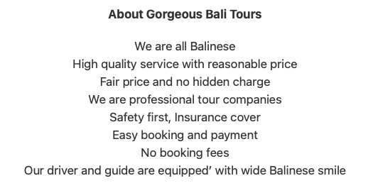 About Gorgeous Bali Tours