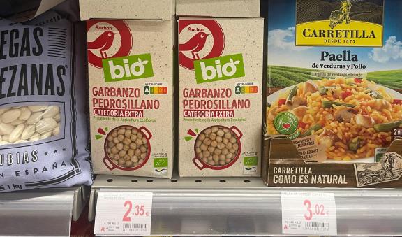 Organic chickpeas in a mainstream supermarket in Spain