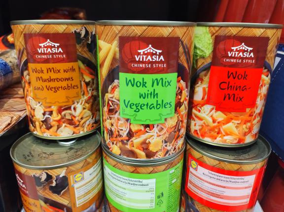 Canned Asian style vegetables sold by a major European retailer