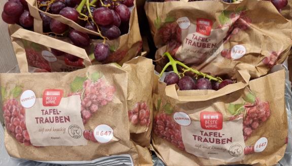 Table grapes in a paper bag in a German mainstream supermarket