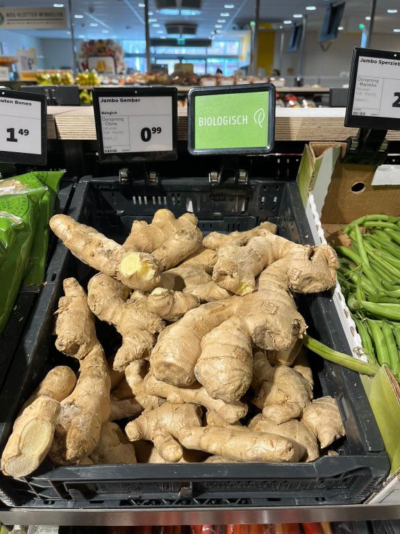 Organic ginger in a Dutch supermarket