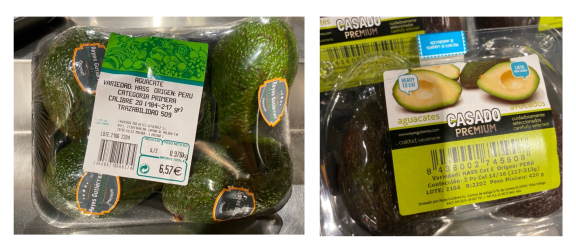 Avocados in different packaging at a supermarket in Madrid