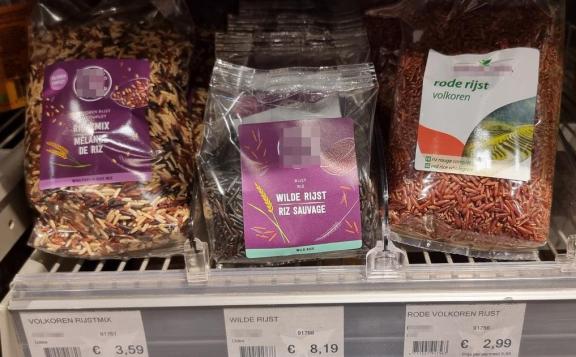 Organic specialty rice in a Dutch organic supermarket