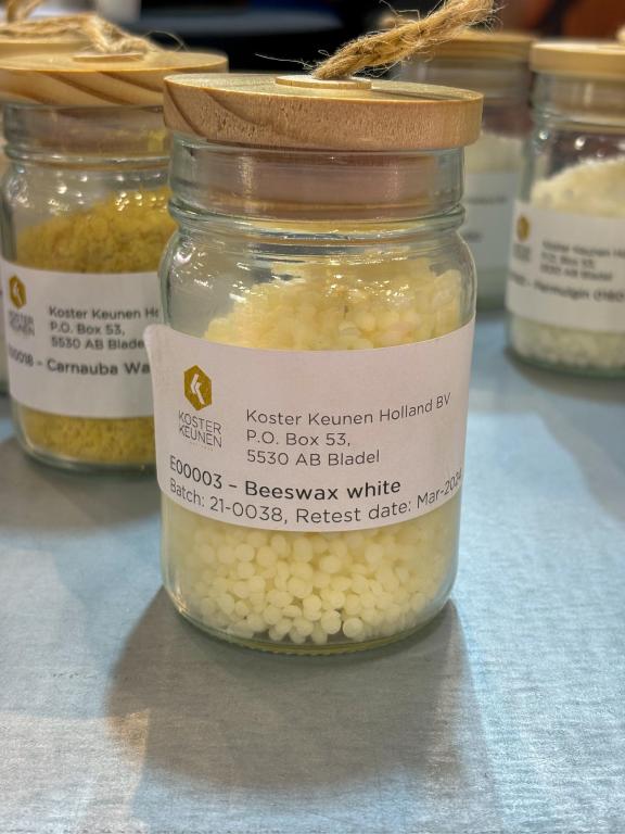 Example of Koster Keunen beeswax on display at a trade fair in Europe