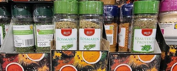 Dried rosemary in a discount supermarket in Germany, July 2024