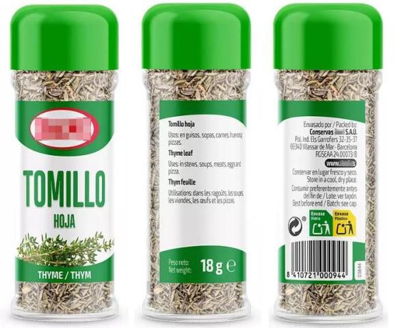 Figure 1: Consumer label of dried thyme in the Spanish market