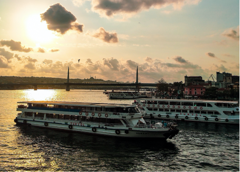 River cruise ships mooring at a cultural destination