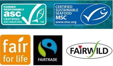 Logos of environmental and fair trade certifications
