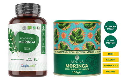 European food supplements containing Moringa oleifera leaf powder