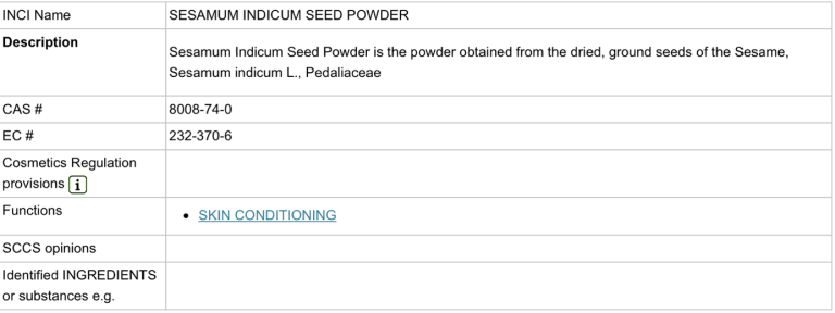 CosIng entry for sesame seed powder