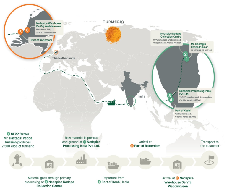 Nedspice traceable supply chain route of turmeric