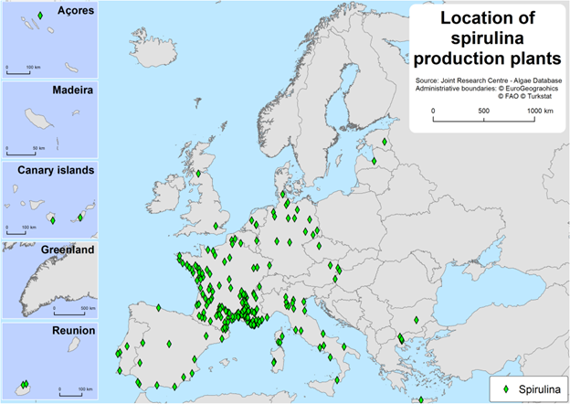 Location of spirulina production plants in Europe