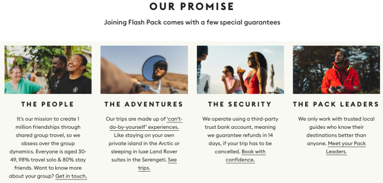Flash Pack’s promises to its customers