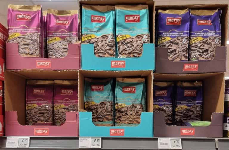 Sunflower seeds of an ethnic brand in a mainstream German supermarket