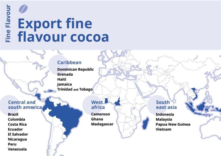 Countries that produce fine flavour cocoa