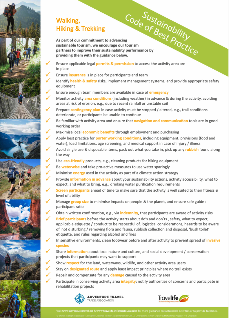 The ATTA’s sustainability code of best practice for walking, hiking and trekking
