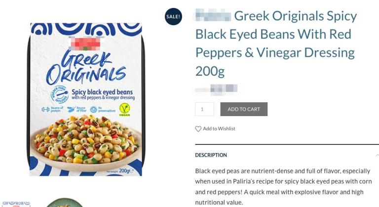 Ready-to-eat meal with black-eyed beans