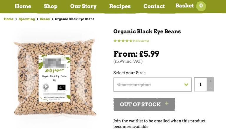  Organic cowpeas from Turkey available from a British online retailer